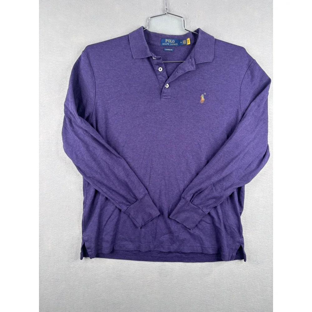 Polo Ralph Lauren Mens Purple Long Sleeve Polo Classic Fit Colored Horseman med